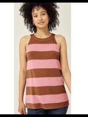 J. Jill striped a line sleeveless tank top pink/rye size Medium